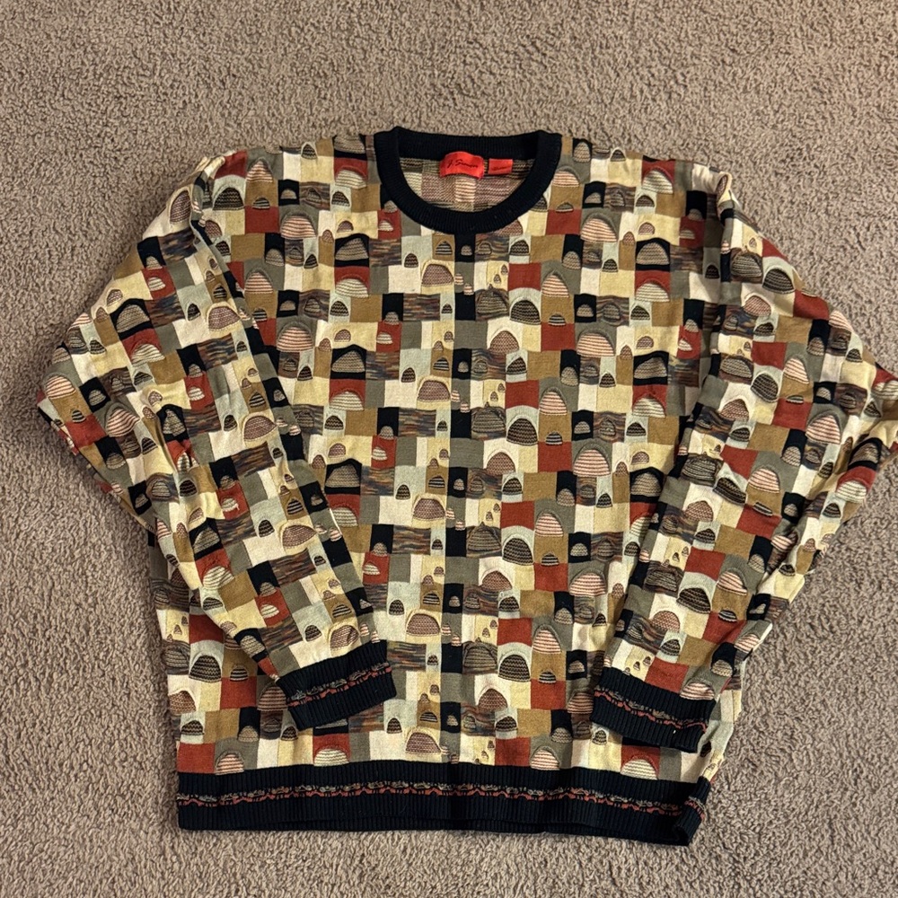 Men's Geometric Pattern Crewneck Sweater - Black, Brown, Cream